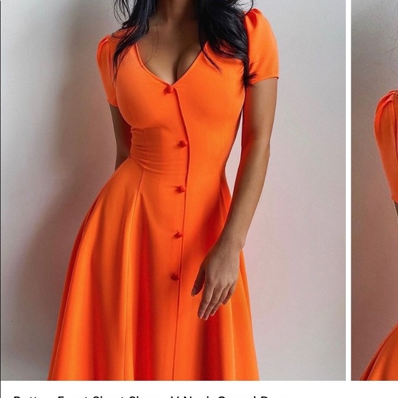 Button front short sleeved v-neck casual dress - Picture 1 of 1